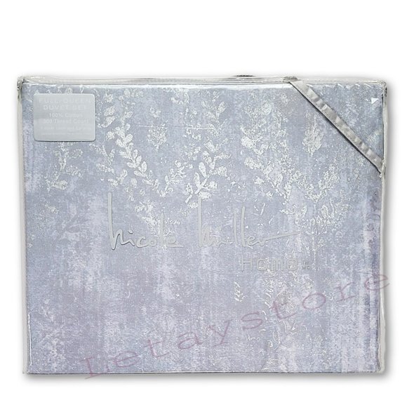 NWT Nicole Miller Shimmering 3pc Cotton Damask Floral Print Duvet Cover Set - Picture 3 of 6